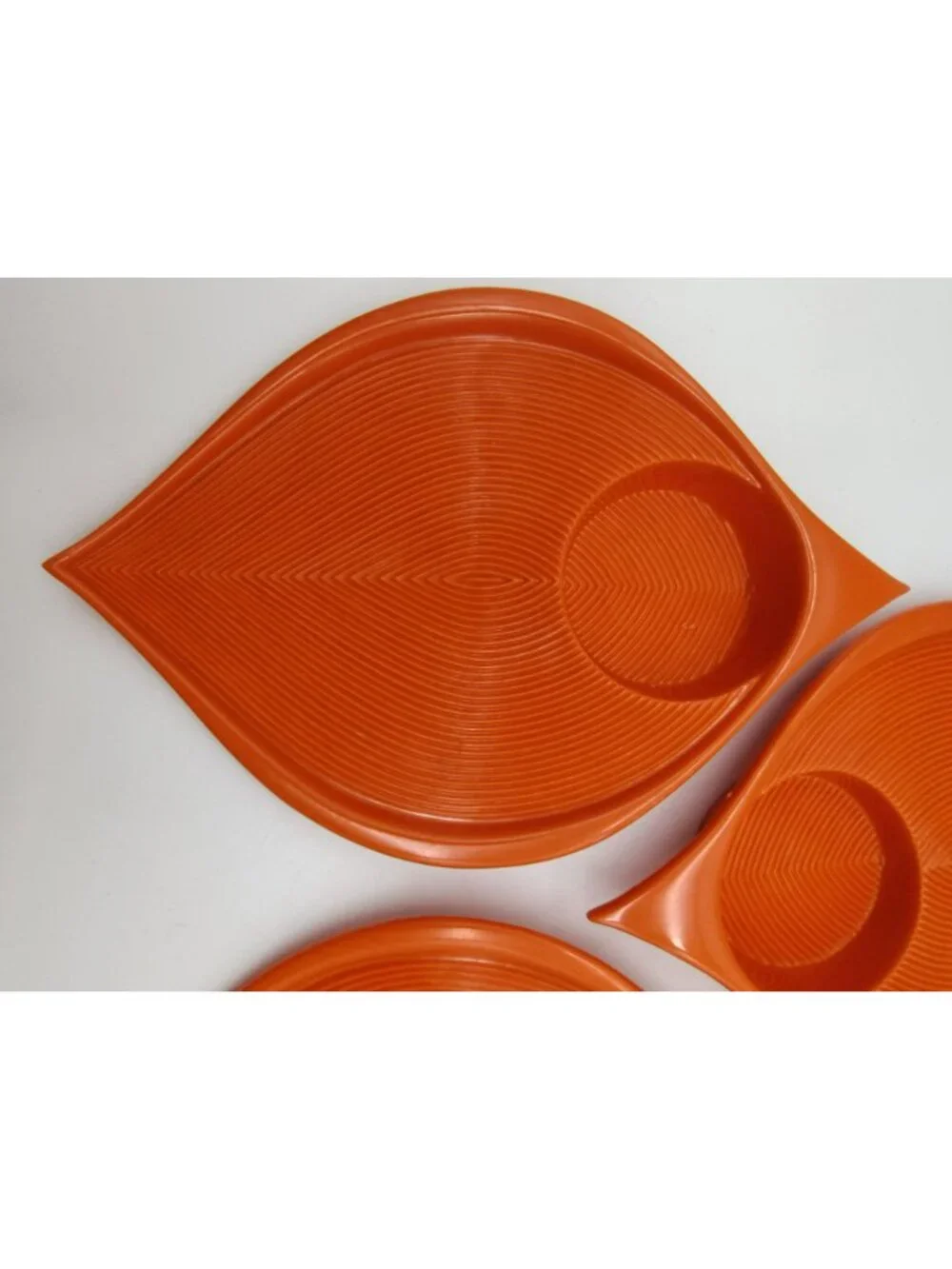 4 Vintage MCM Orange Snack Plates, Plastic Chip Dip Trays Atomic Kitchen Decor
